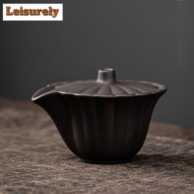 150 ml Qingxi Lila Keramik Blütenblätter Gaiwan Japanische Handgreifende Teeterrine Teebereiter Deckelschale Chinesisches Teeset Sammlung Geschenk