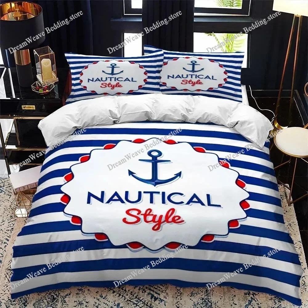 Nautical Ocean Anchor Bedding Sets 2025 Ocean Spirit Duvet Cover Bedding Set King Queen Bed Linen with Pillowcase Bedclothes9639