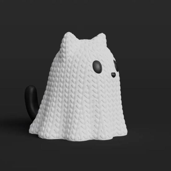 Jijijing 3D Printed Ghost Dog/Cat Figurine Ornaments, Knitted Texture Halloween Animal Decorations, Small Cute Puppy/Kitten Gifts for Home Desk