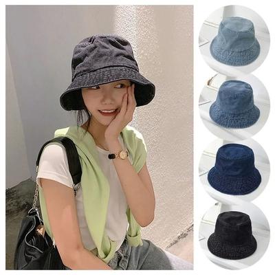 Big Brim Denim Bucket Hat Korean Style Panama Hat Breathable Denim Fisherman Cap  Women
