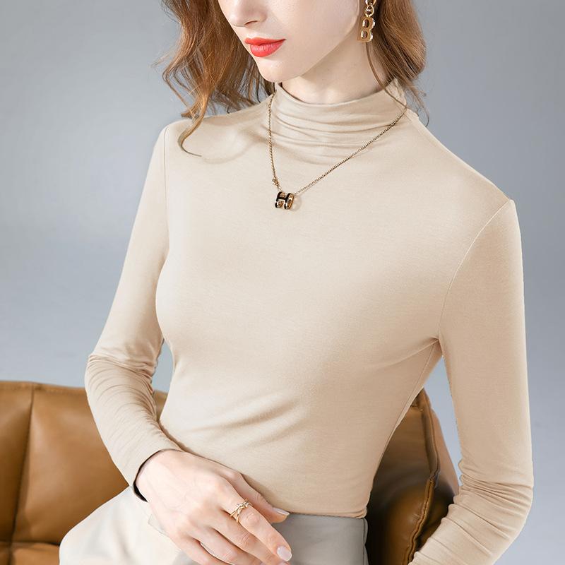 

Женская рубашка с высоким воротником, модальная футболка с длинными рукавами, теплый внутренний слой с толстым бархатным верхом 3XL абрикосовый