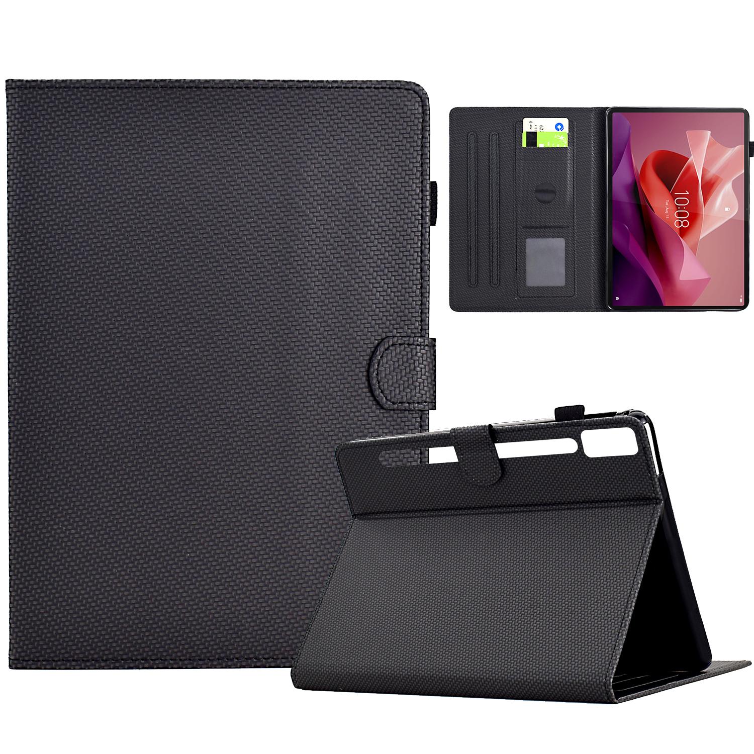 For Lenovo Tab P12 Leather Case Carbon Fiber Texture Tablet Cover Stand View B