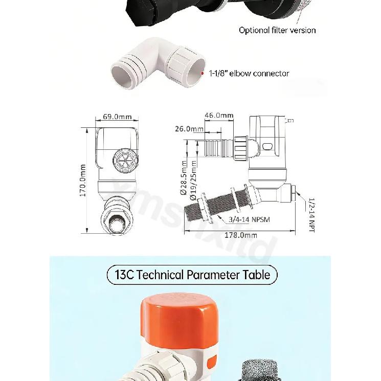 DC12V Yacht Aerator Bait Pump Livewell DC Submersible Pump for Lures, Sea Fishing, Boat Fishing, Etc.Boat Water Pump