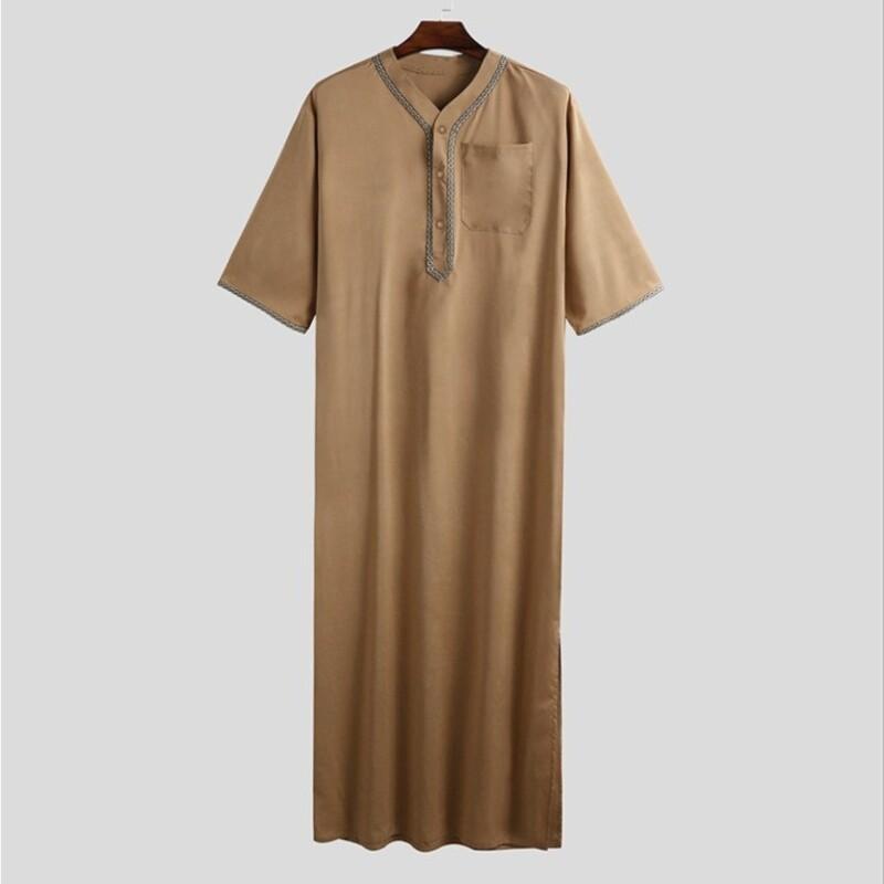 Men Muslim Islamic Kaftan Arab T Shirt Men Long Robevintage Middle Sleeve Robe Loose Dubai Saudi Long Top Ramadan Muslim Dress