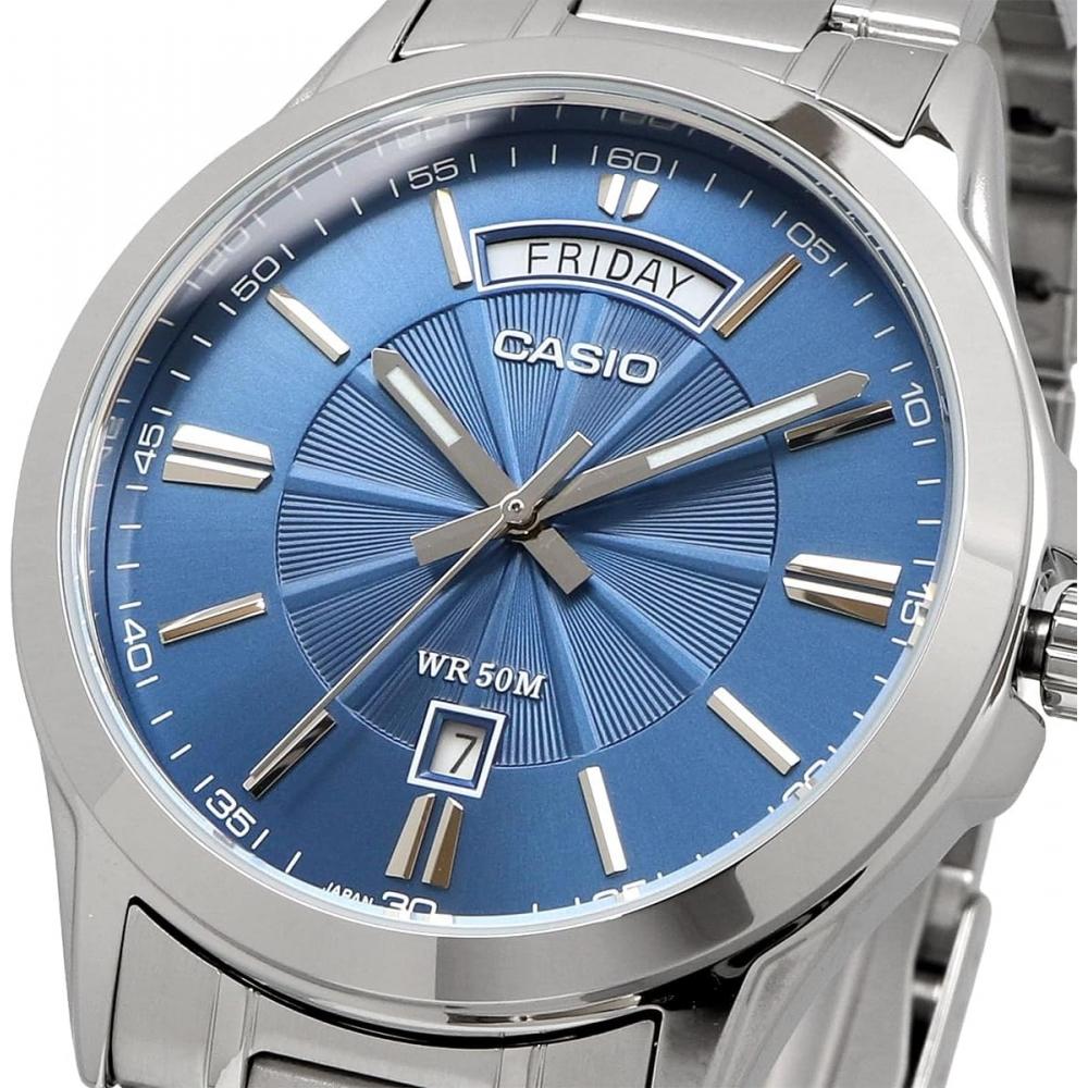 Casio Men S Analog Quartz Watch Metal Band Blue Mtp 1381d 2av