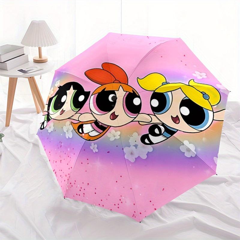 1pc Powerpuff Girls Automatic Umbrella - 8-Rib Foldable Design, Outdoor Adventures, Durable Canopy Material yy250827178