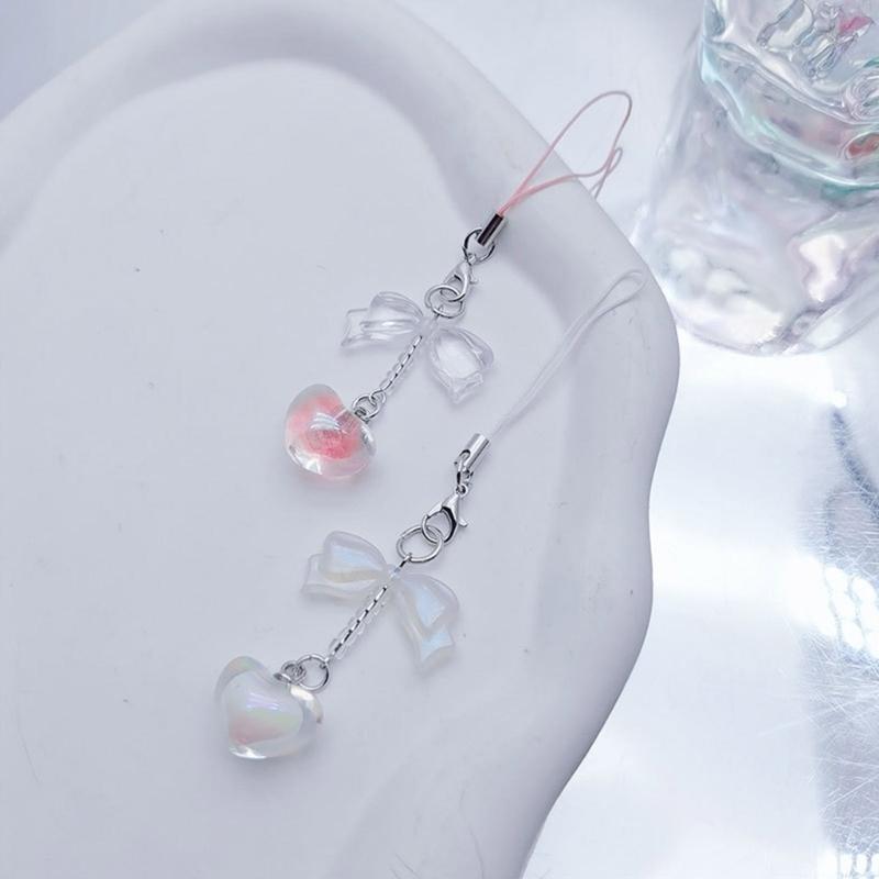 Y2K Heart Bowknot Pendant Phone Strap Portable Hanging Lanyard for Girls Women