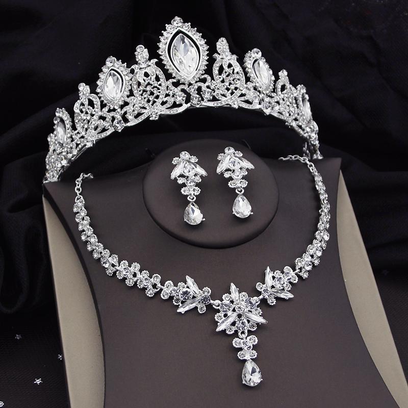 Wunderschöne Luxus Violett Kristall Braut Schmuck Sets für Frauen Tiaras Braut Halskette Ohrringe Hochzeit Krone Set Zubehör