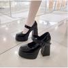 American Style Mary Jane High Heels Women's Black JK Shoes Ultra High Heel Comfortable PU Leather Fashionable Minimalist