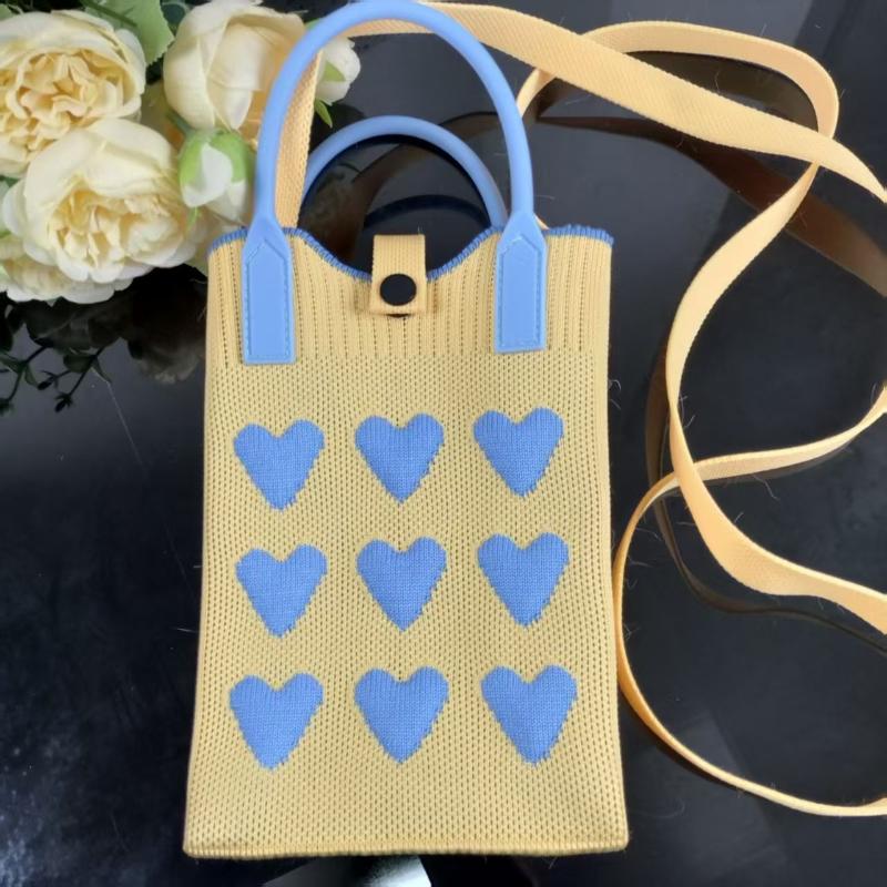 1 Peça Meninas Fofo Bolsas Transversais Ao Ar Livre Coreanas Mini Bolsa de Mão Quadrada Tricotada em Coração Para Mulheres Pequena Bolsa de Ombro para Celular