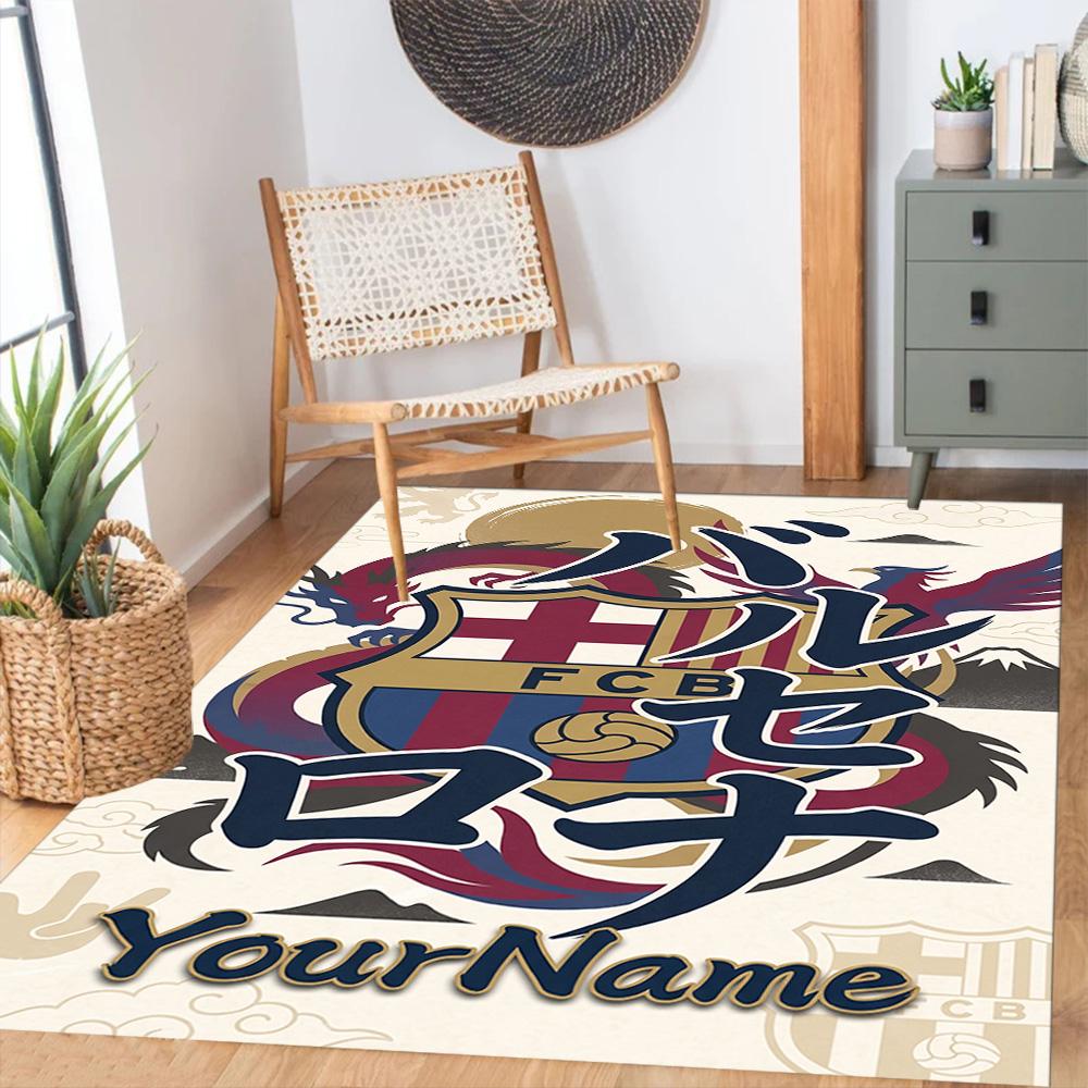 FC Barcelona personalisierter Namens-Teppich Perfekt für Esszimmer im Freien Eingangsbereich Flur Rutschfester Teppich Büros Dekorieren Hochzeitsfeier Geschenk