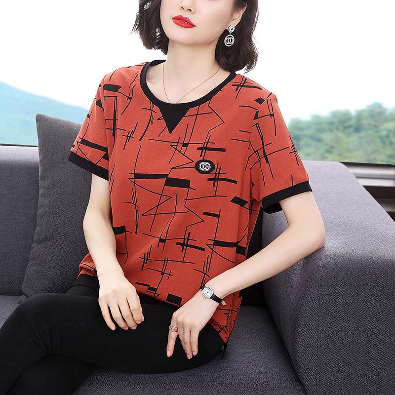 Women's 2023 Summer Korean Style Loose Fit T-Shirt - Belly Covering, Short-Sleeved, Plus Size Top for Middle-Aged Ladies