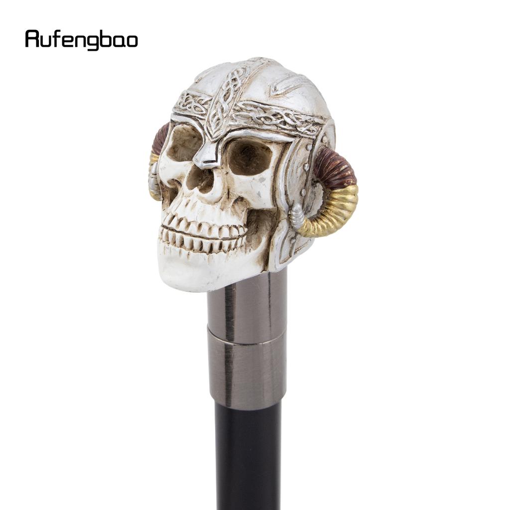 White Resin Skull  Ram's Horn Helmet Head Walking Cane Fashion Decorative Steel Stick Gentleman Performance Stage Cane 93cm