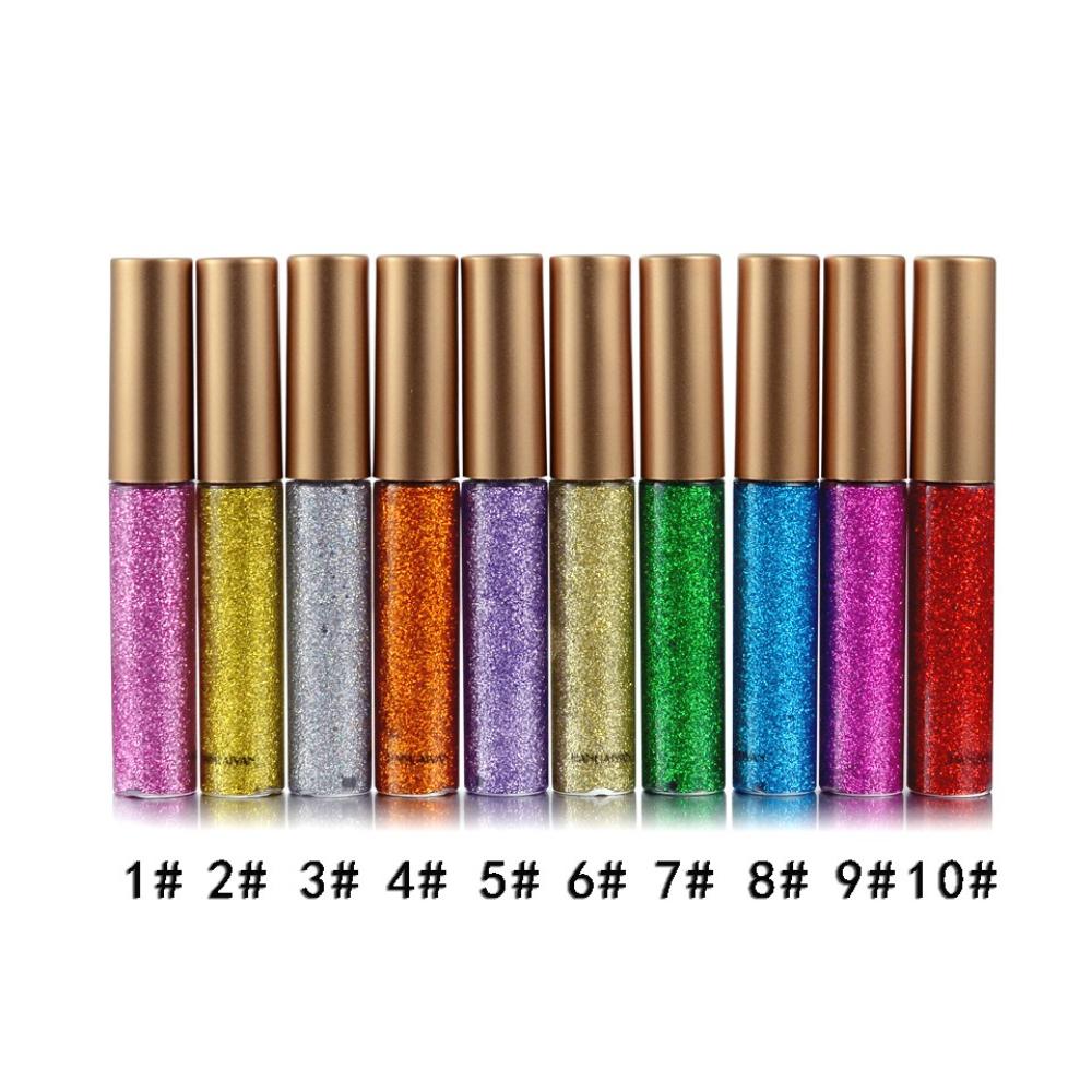 10-Color Glitter Liquid Eyeliner Set, Sparkly Shimmer Metallic Pigmented Eye Liner Kit, Waterproof Long-Lasting Eye Makeup for Stage Party Festival