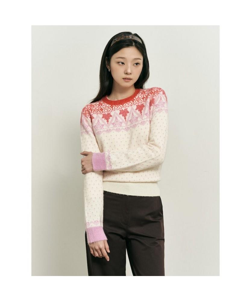 Binpolleidiseu [B. My] Fair Isle Round Neck Knit Beige (Bf5X51N02A)