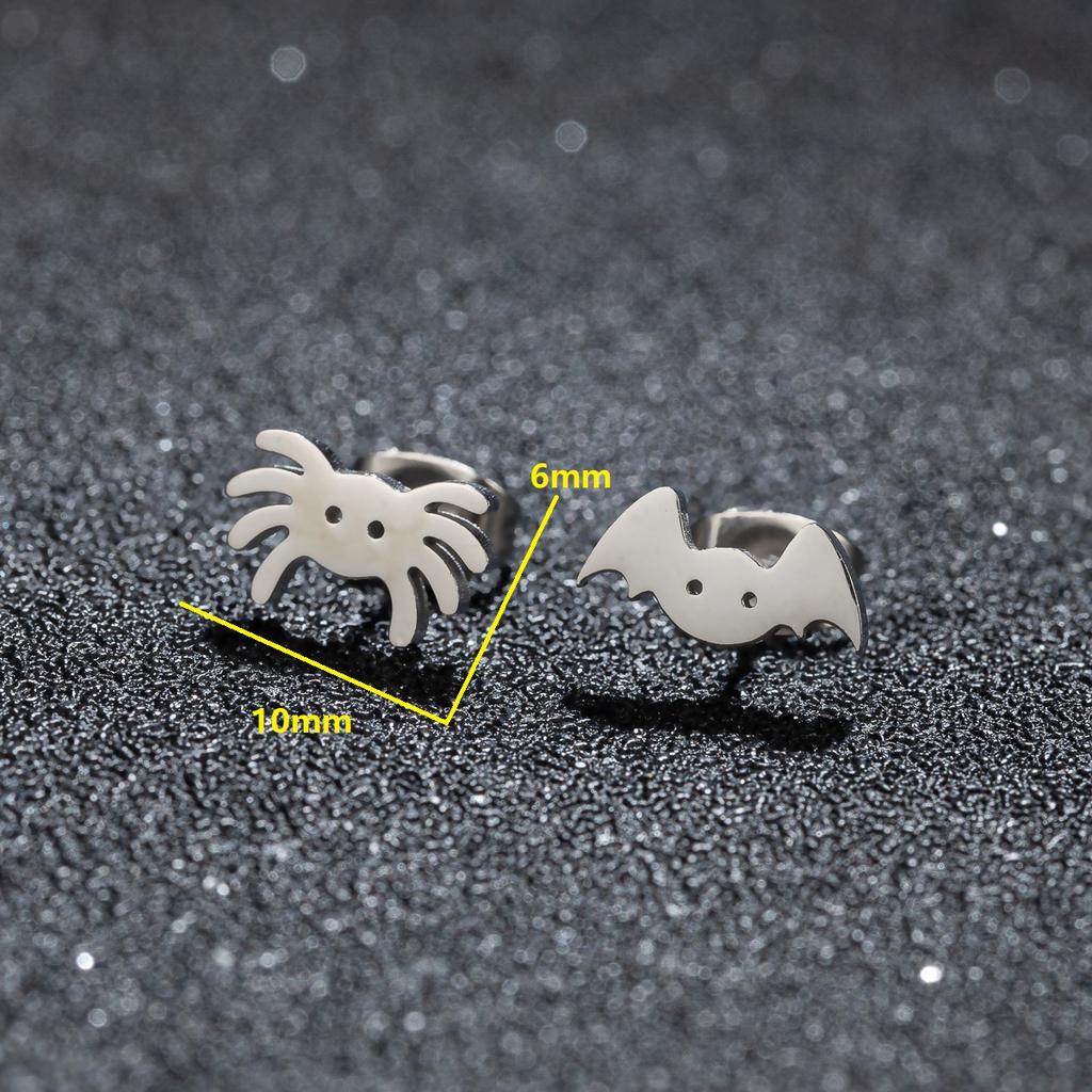 Cartoon Spider And Web Stainless Steel Stud Earrings For Women Punk Black Animal Bat Piercing Earings Halloween Party Gifts