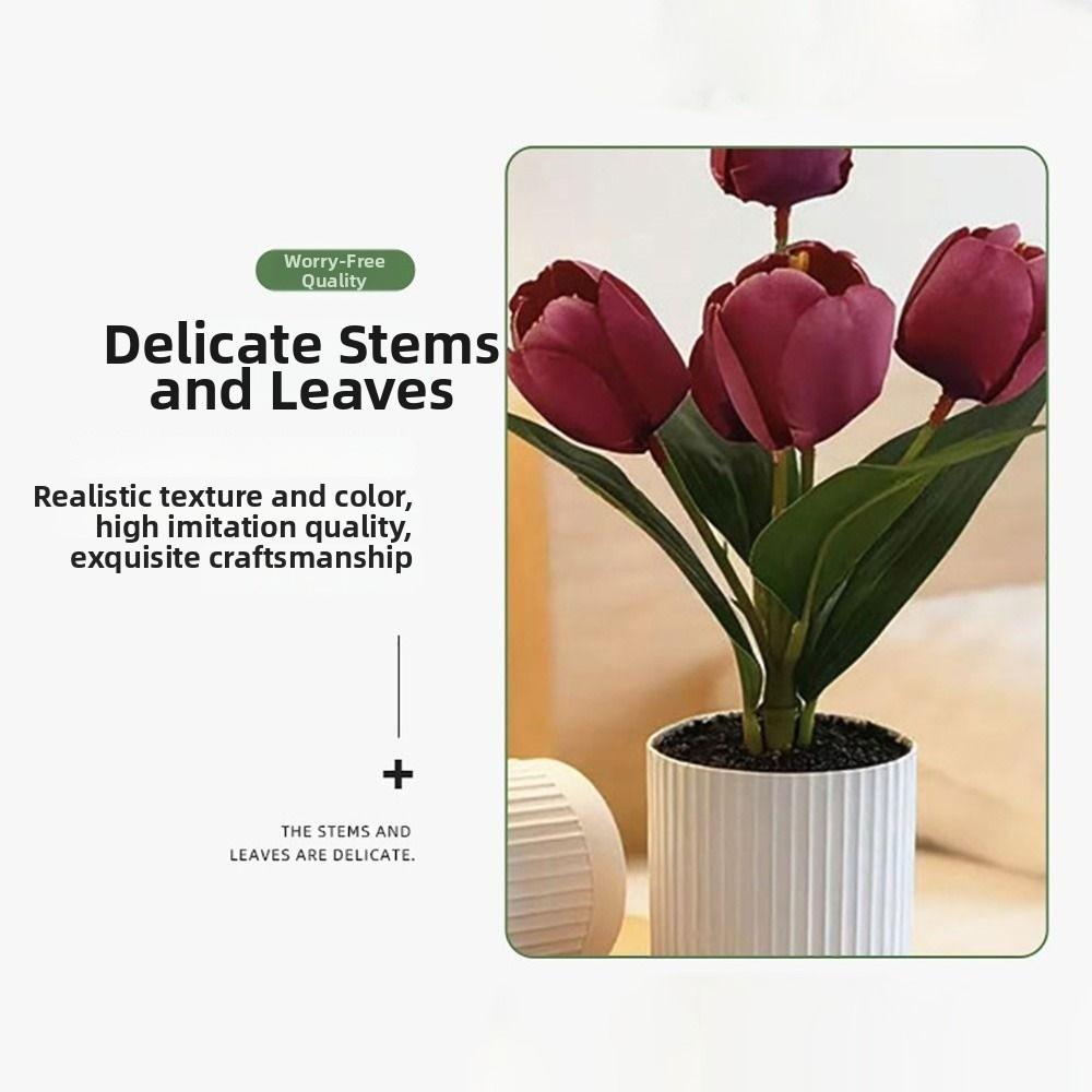 3/5 Heads Artificial Tulip Flower Bonsai Multicolor White Flowerpot Simulation Flower Bonsai Photo Props Faux Flower Potted Gift