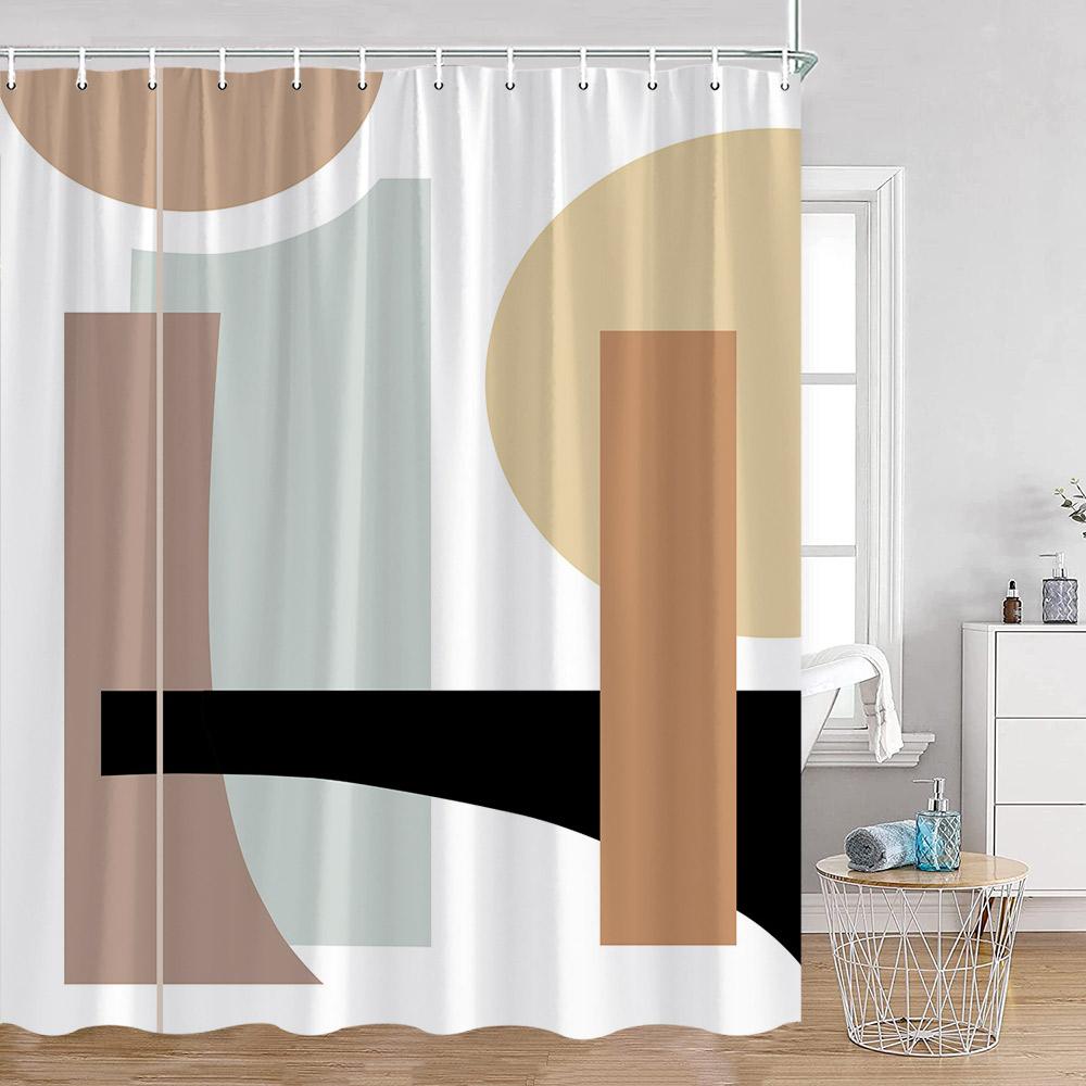 Abstract Geometrics Shower Curtains Mid-Century Nordic Minimalist Bathroom Decortaions Modern Polyester Bath Curtain With Hooks