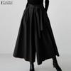 ZANZEA Women Casual Elastic Waist Solid Color Loose Wide Leg Capris Pants
