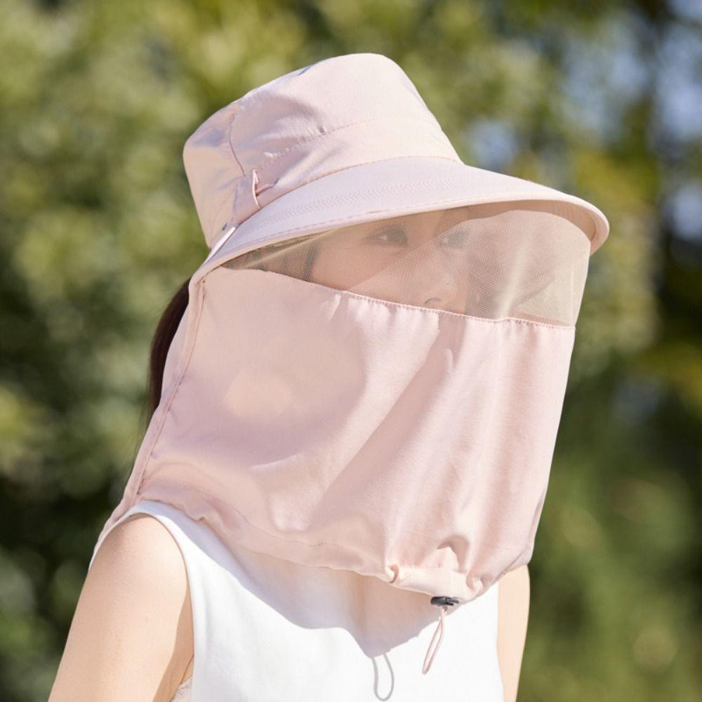 Solid Color Sunshade Sun Hat Wide-Brimmed Shawl Mask Hat Neck Protection Cap  Outdoor
