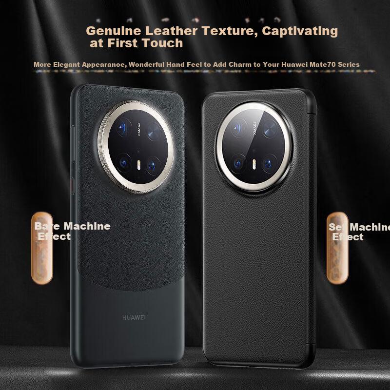 Phone Case for Huawei Mate60 Pro, Mate60 Pro Protective Cover, Genuine Leather Flip Smart View Window Glass Luxury Full Protection Shockproof Case