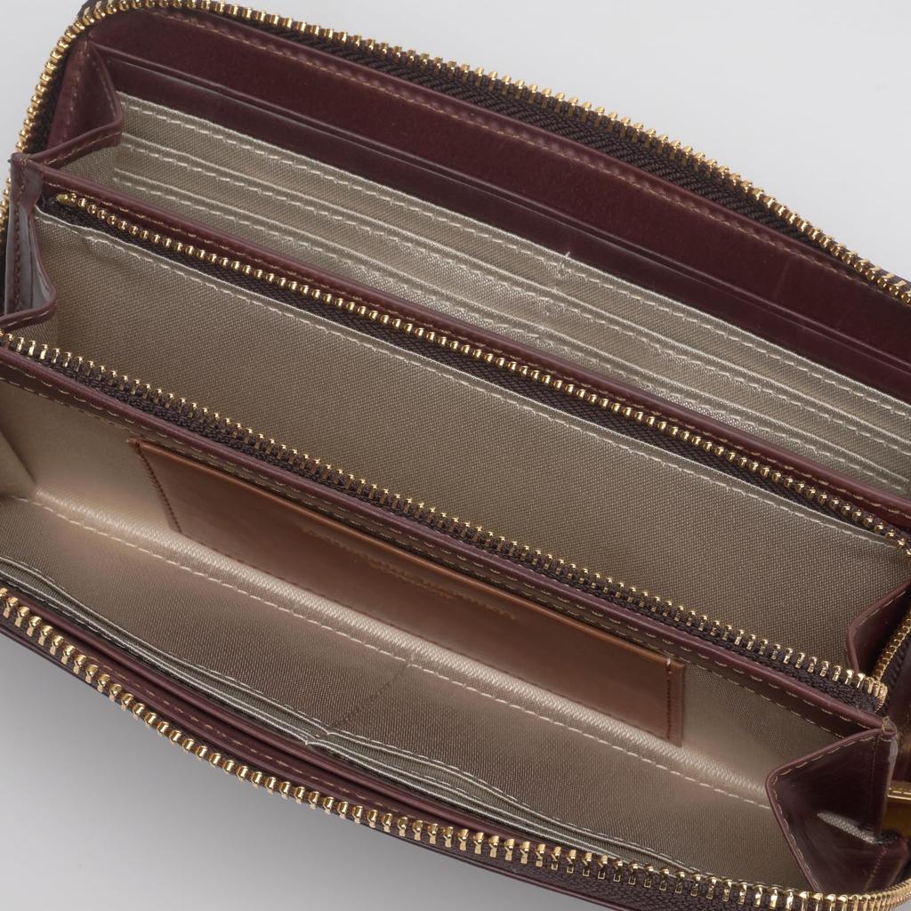 Katharine Hamnett London Round Long Wallet, Calf Leather, Premium Calf Leather, Zipper-Around, Bill Compartment, Card Slots, Coin Purse, Chocolate,