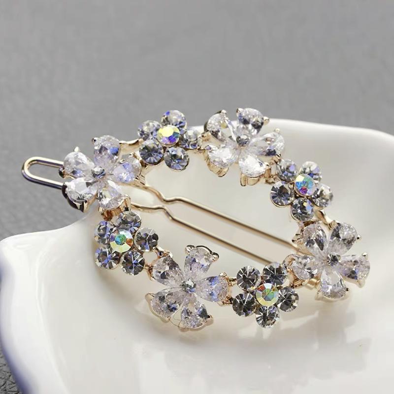 Korean Crystal Flower Edge Frog Hair Clip - Versatile & Simple Headwear for Bangs