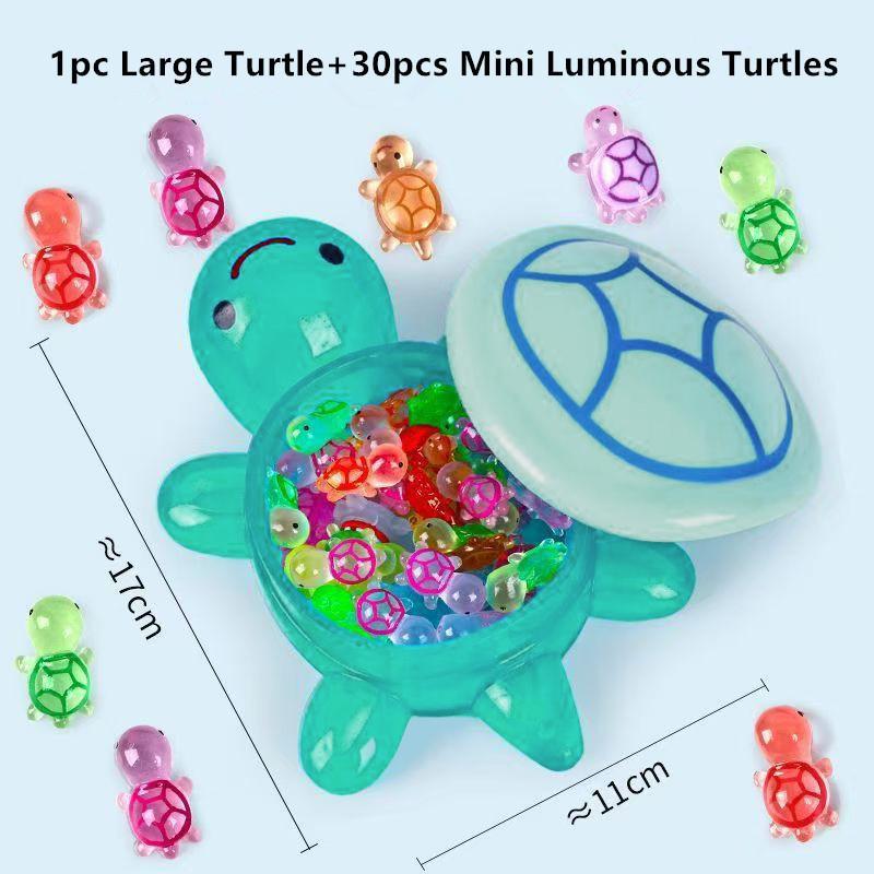 New 1PC Night Glow Large Turtle+Mini Luminous Turtles Figurines Resin Craft Glowing Turtle Storage Ornament Landscape Desktop