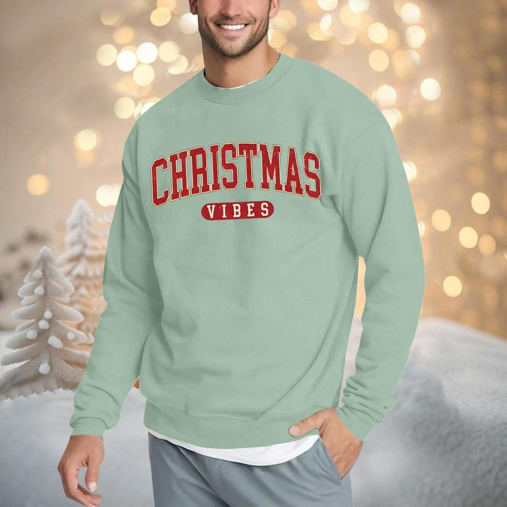Christmas Print Loose Fit Round Neck Sweatshirt For Men