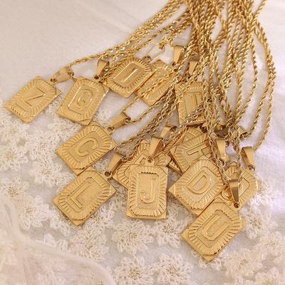 French Retro Internet Celebrity Same Necklace 26 Letter Square Brand Pendant Collarbone Chain Titanium Steel Plated 18K Real Gold Non-Fading