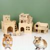 Hamster House Fun DIY Wooden Gerbil Hideout Pet Sport Exercise Toys Bridge Swing Chinchilla Seesaw Small Villa Cage Accessories