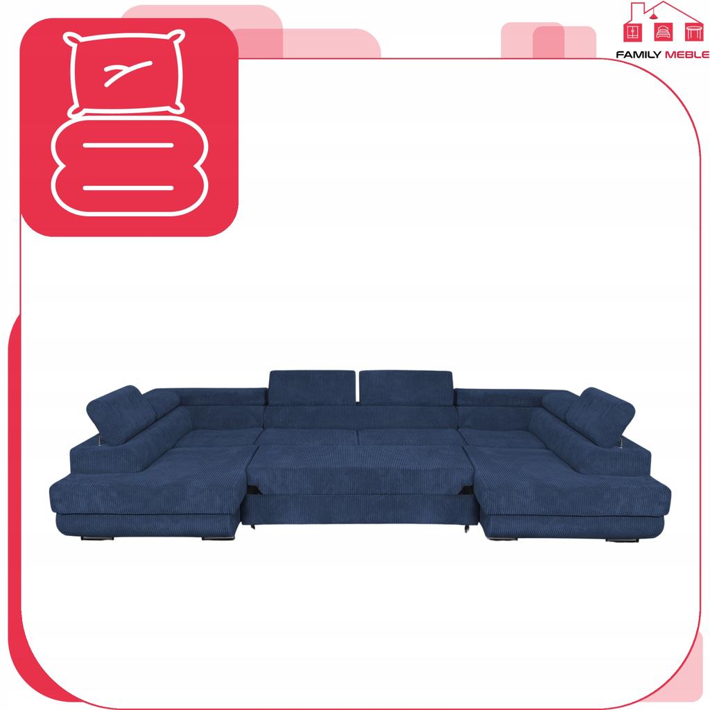U-shaped Corner Sofa Bed, Extendable F. Savio Family Sleeping Furniture Navy Corduroy