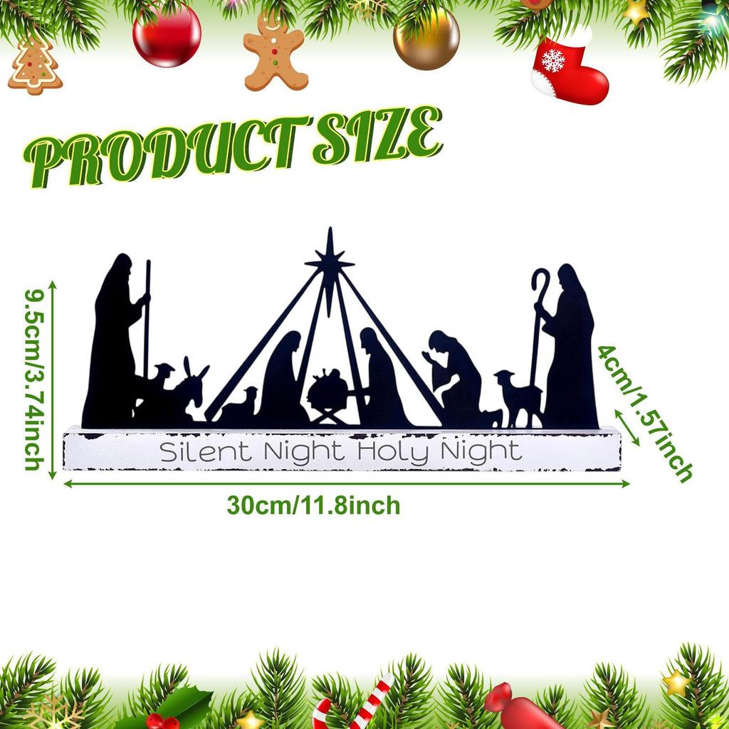 Christmas Nativity Scene Decoration,Xmas Jesus Keepsakes Silhouette Christian Ornament,Tabletop Sign