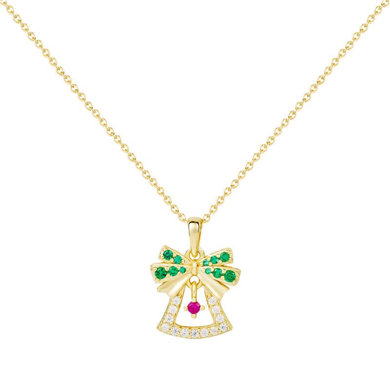 Arvaleff S925 Sterling Silver & 14k Gold Christmas Bell Necklace with Zircon and Diamonds