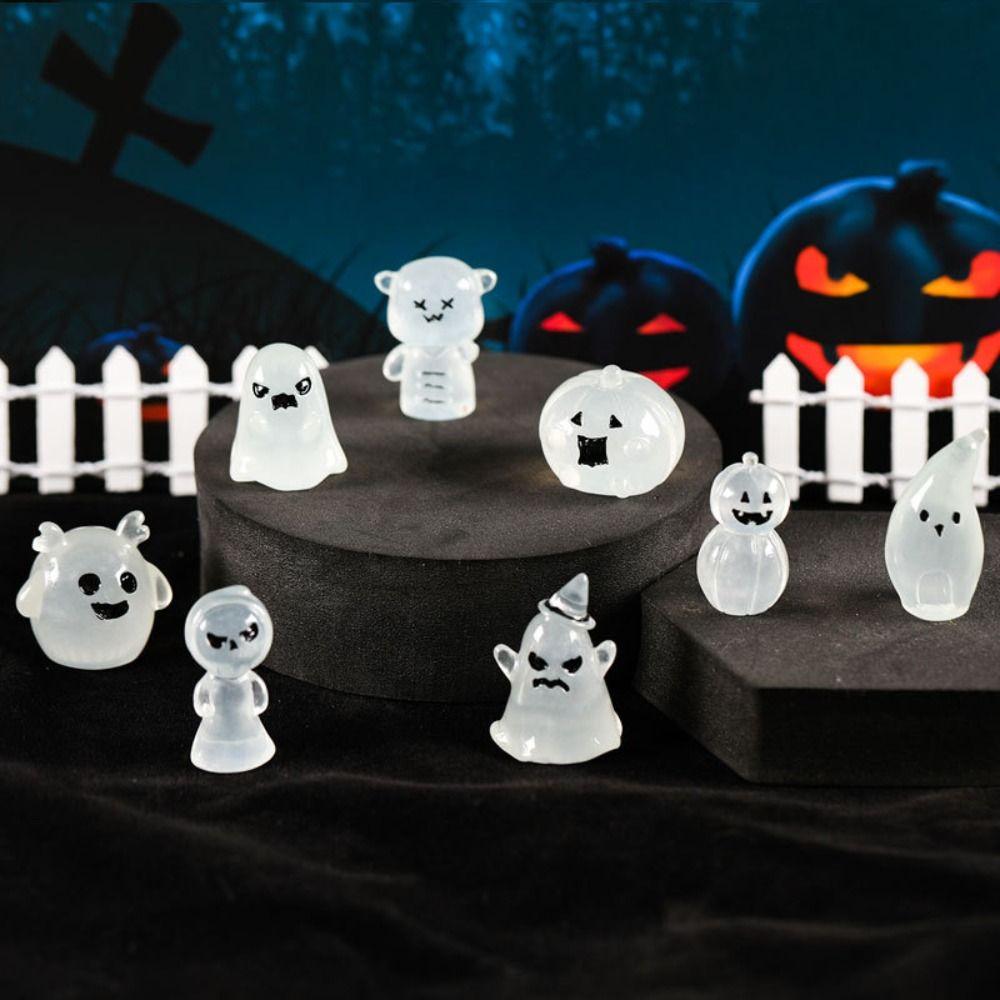 8pcs Cartoon Halloween Luminous Ghost Figurines Halloween Pumpkin Ghost Decor  Bar Home Decor