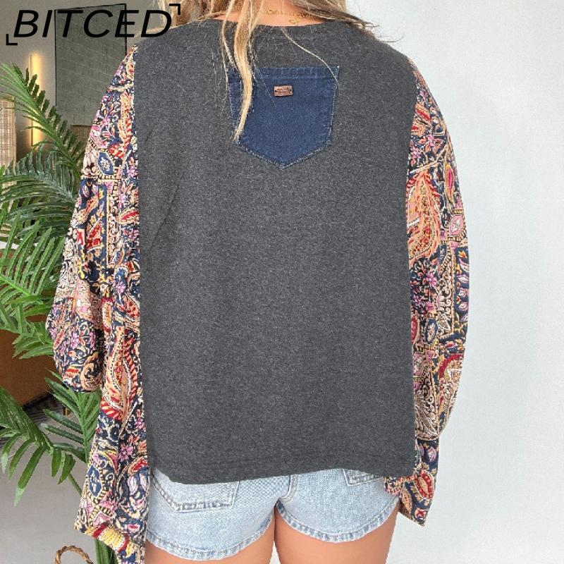 BITCED Women's Printed O-Neck Loose-Fit Casual Top