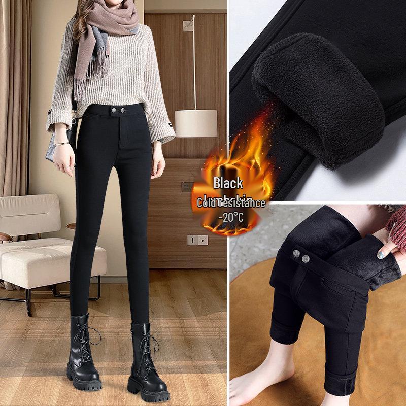 Tall Women's Stretchy Black Pencil Leggings with Plus Velvet for Spring/Autumn/Winter