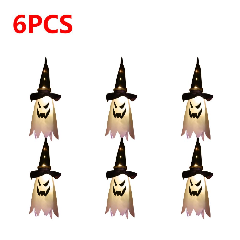 5-20PCS Halloween LED Flashing Light Hanging Ghost Halloween Party Dress Up Glowing Wizard Hat Lamp Horror Props Home Bar Decor