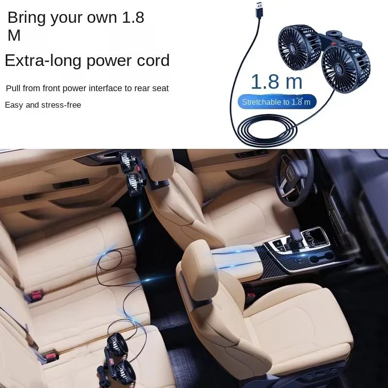 Car Fan 3-speed Car Seat Back Cooling Fan USB Charge Dual Head Fan 360 Degree Rotation Neck Cooler for Summer Car Accessories