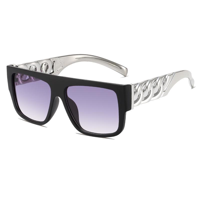 2023 Trendy European & American Oversized Hip Hop Sunglasses with Exaggerated Gold Chain