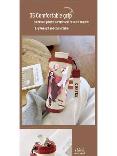 Demon Slayer Agatsuma Zenitsu Nerezový izolovaný hrnek se slámkou