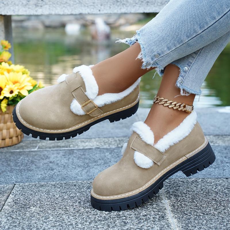 Women's Lightweight Comfortable Thick Soled Flat Bottom Anti-cold Warm Padded Snow Boots Non-slip Wear-resistant Outdoor Sports Loafers Cotton Shoes