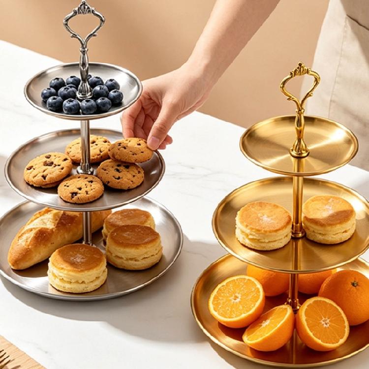 Espositore in Acciaio Inossidabile Vassoio da Portata Multi Livello Torre per Dolci Antiruggine Per Panetterie e Caffetterie