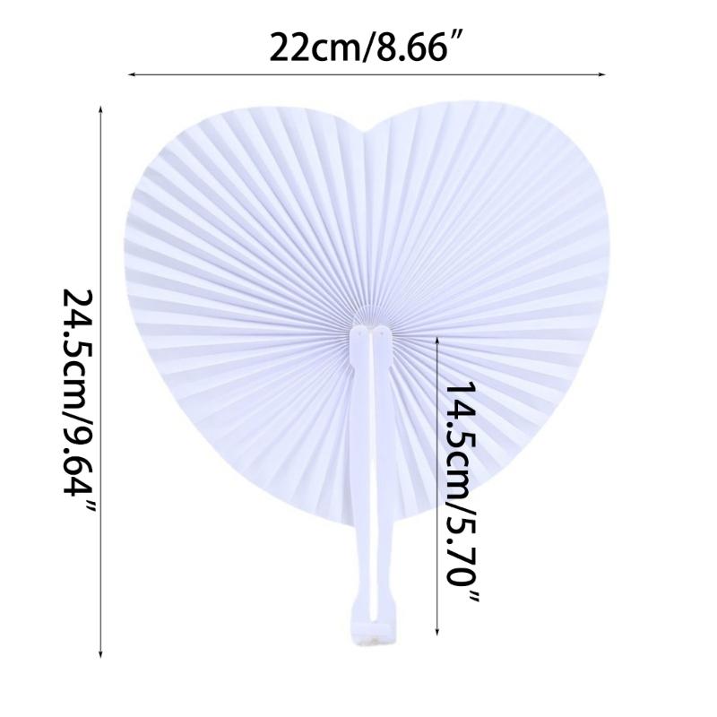 12pcs Fans Folding Paper Hand Wedding White Handheld Heart Chinese Party Blank DIY Foldable Taichi Art Painting Fan