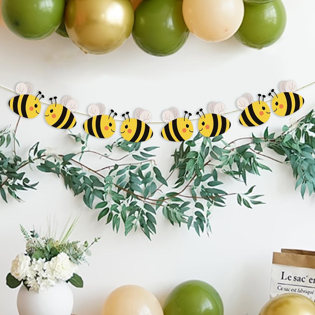 Cute Bee Paper Banner Garland Cartoon Bumblebee Themed Bunting for Birthday Baby Shower and Summer Party Wall Decoration