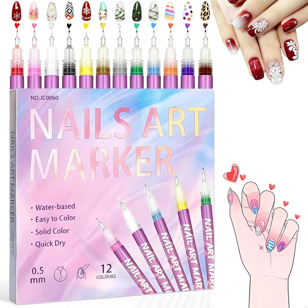 Nail Art Pens Set Nail Art Markers,Drawing Painting Liner Brush for DIY Nail Art Beauty Adorn Manicure Tools,Fine Tip Nail Art Pen,Quickly Dry Nail