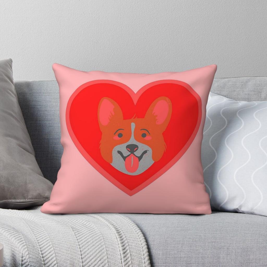 Corgi Love In Pink Square Pillowcase Polyester Linen Velvet Pattern Zip Decor Pillow Case Sofa Cushion Cover Wholesale
