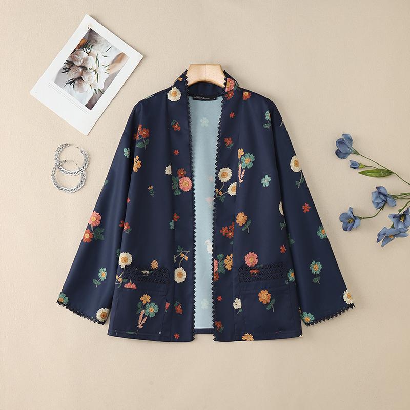 ZANZEA Women Floral Print Loose Casual Long Sleeve Thin Cardigans