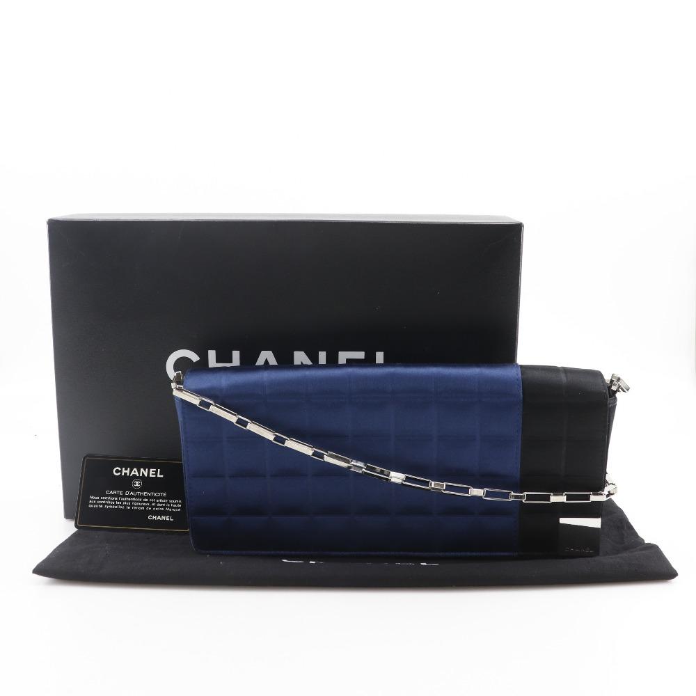 Chanel Chocolate Bar Shoulder Bag A17829 ChainShoulder Blue Satin Women Used