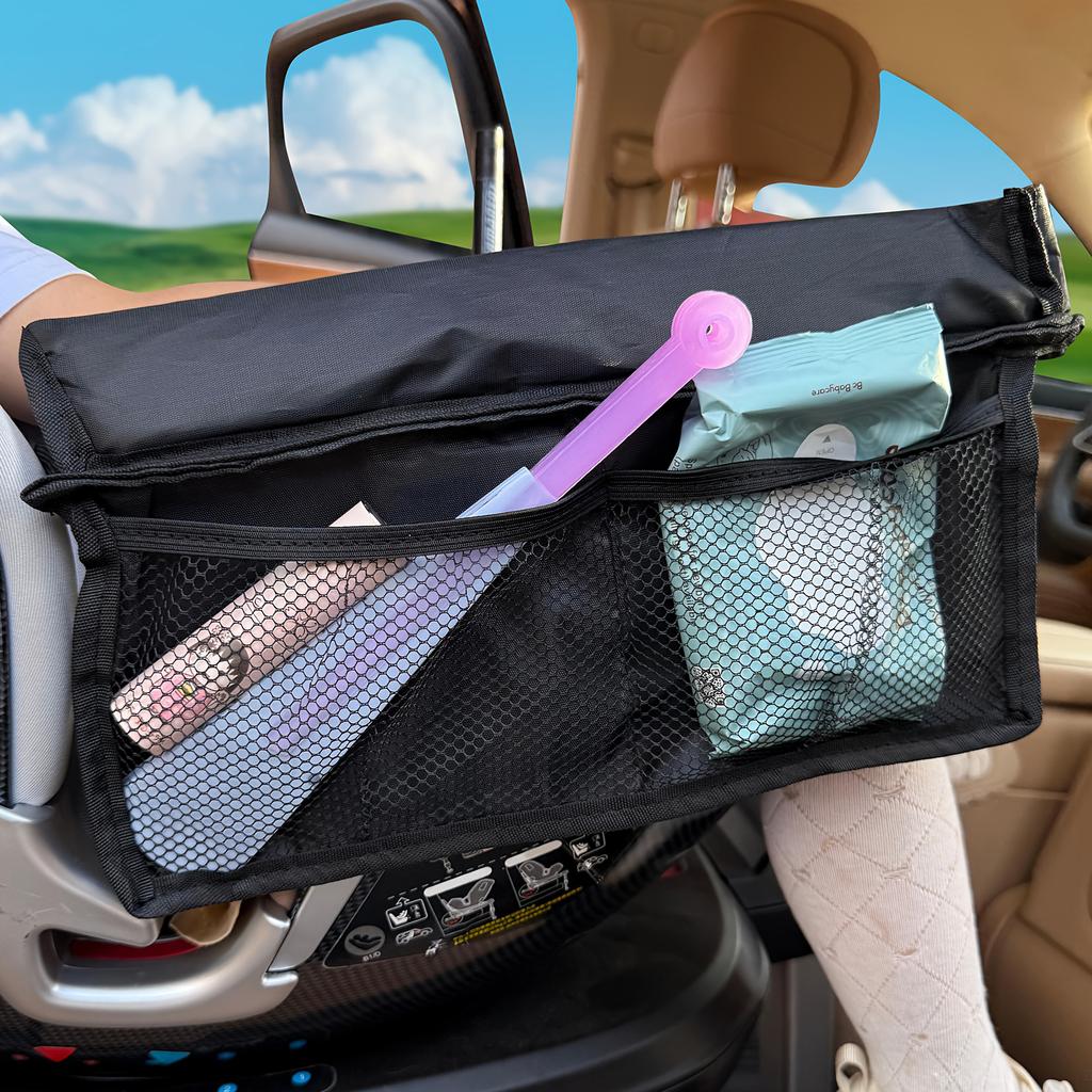 1pc Foldable & Expandable Polyester Youngsters Car Seat Travel Tray with Multiple Storage Pockets